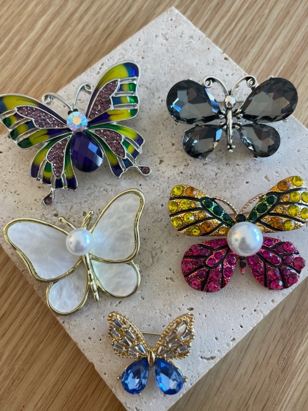 Statement Butterfly Brooch Bundle Rhinestone Enamel Gold Coquette Maximalist Jew
